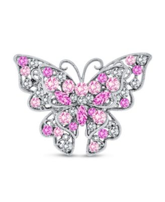 Large Crystal Filigree Butterfly Brooch Pin Fashion Statement Silver Plated
