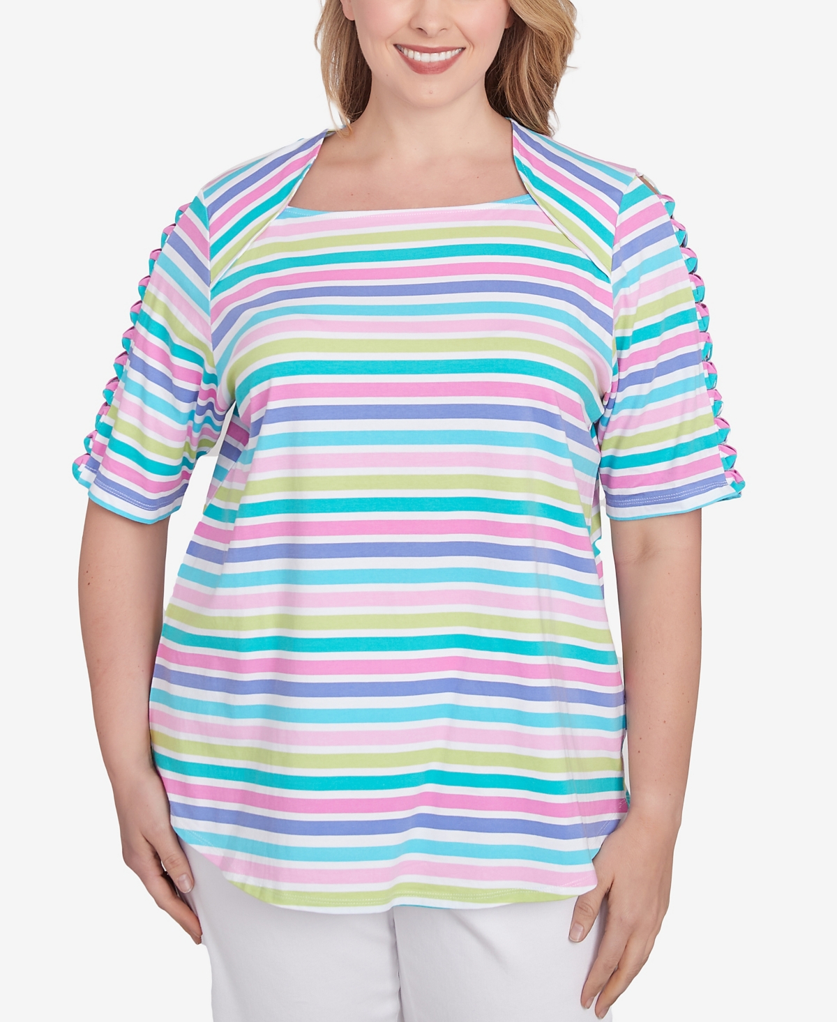 Ruby Rd. Plus Size Oasis Stripe Square Neck T-shirt
