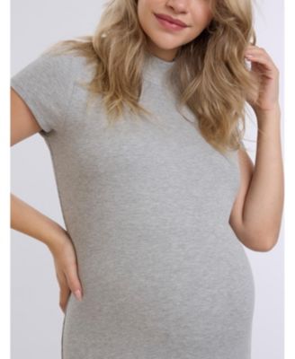Maternity Mock Neck Short Sleeve Ribbed Midi Dress - Motherhood