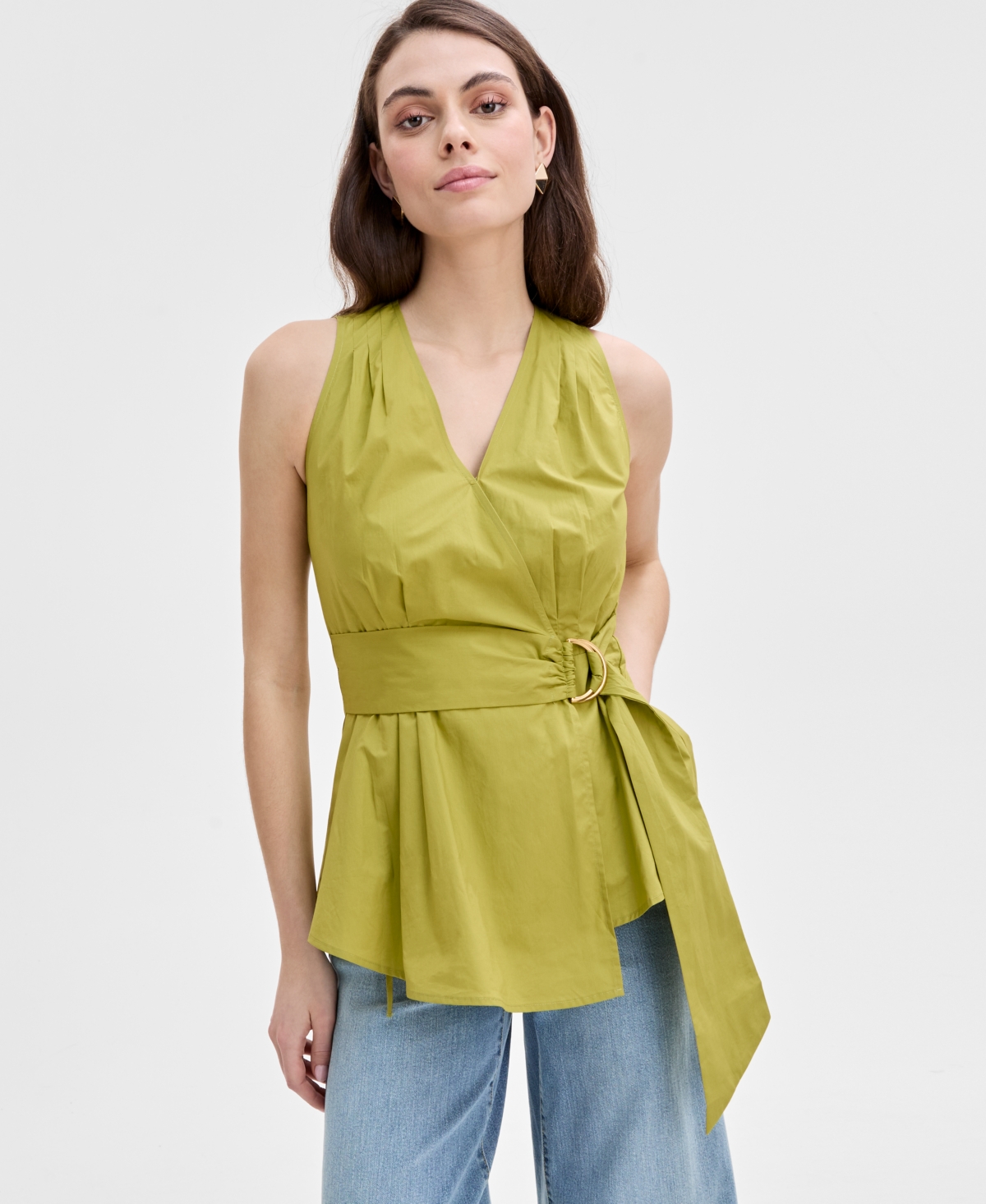 INC INTERNATIONAL CONCEPTS WOMEN'S COTTON BELTED BLOUSE, EXCLUSIVELY AT MACY'S 