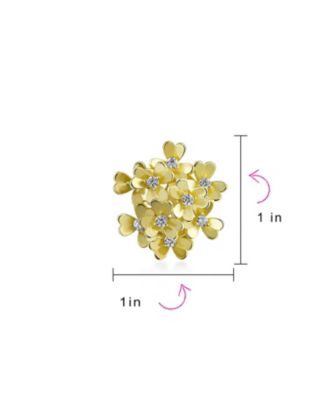 Bouquet Of Flower Cubic Zirconia Floral CZ Button Style Clip On Earrings Rose Gold Plated