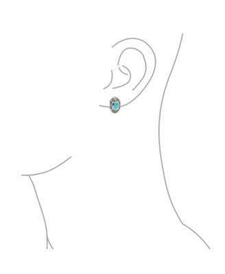Two-Tone Bali Style Aqua Blue Oval Clip-On Earrings with Simulated Aquamarine CZ