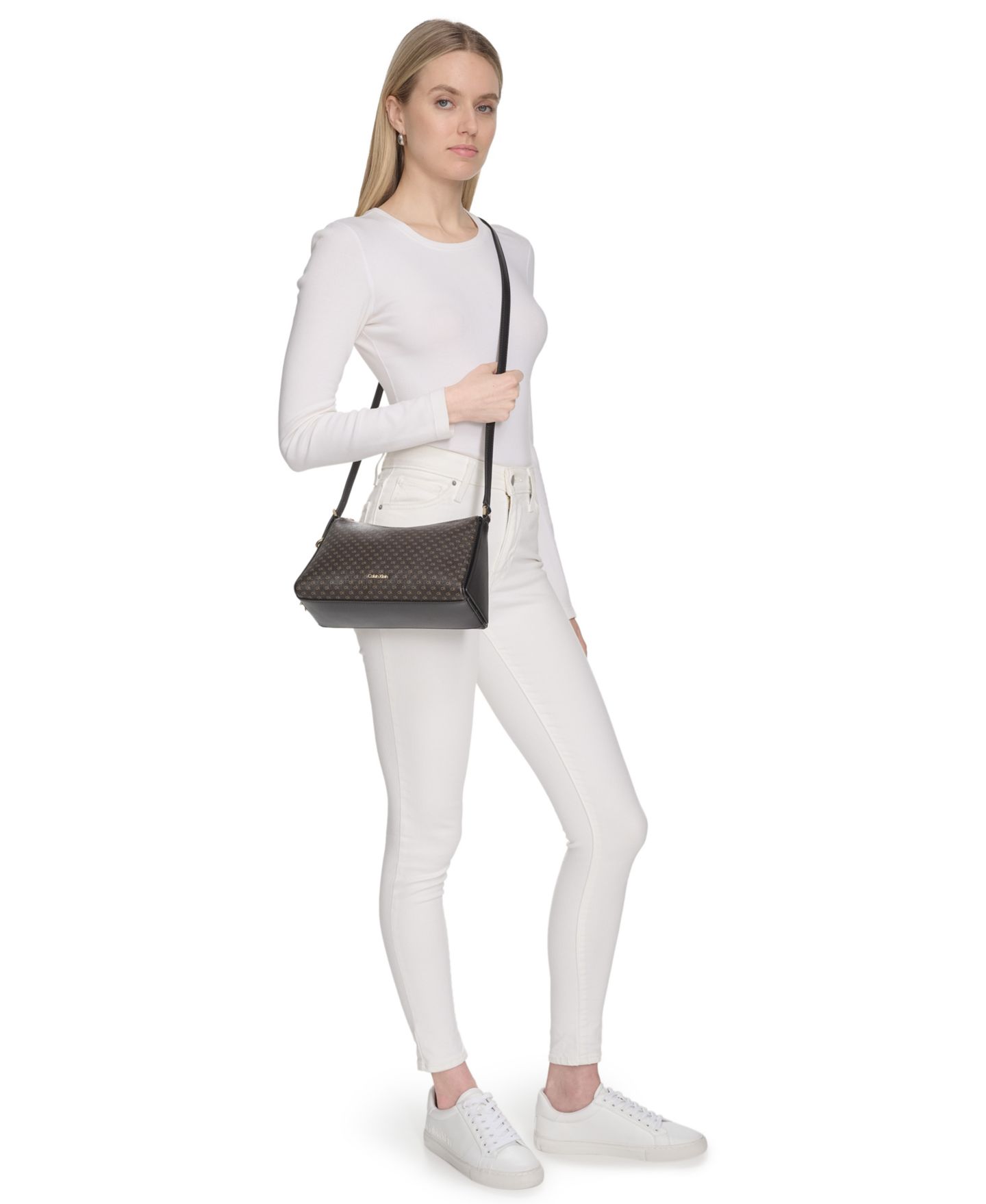 Женская сумка Calvin Klein Mandy Mini Signature Top Zipper Crossbody, цвет: Хаки / Чёрный — фото 6