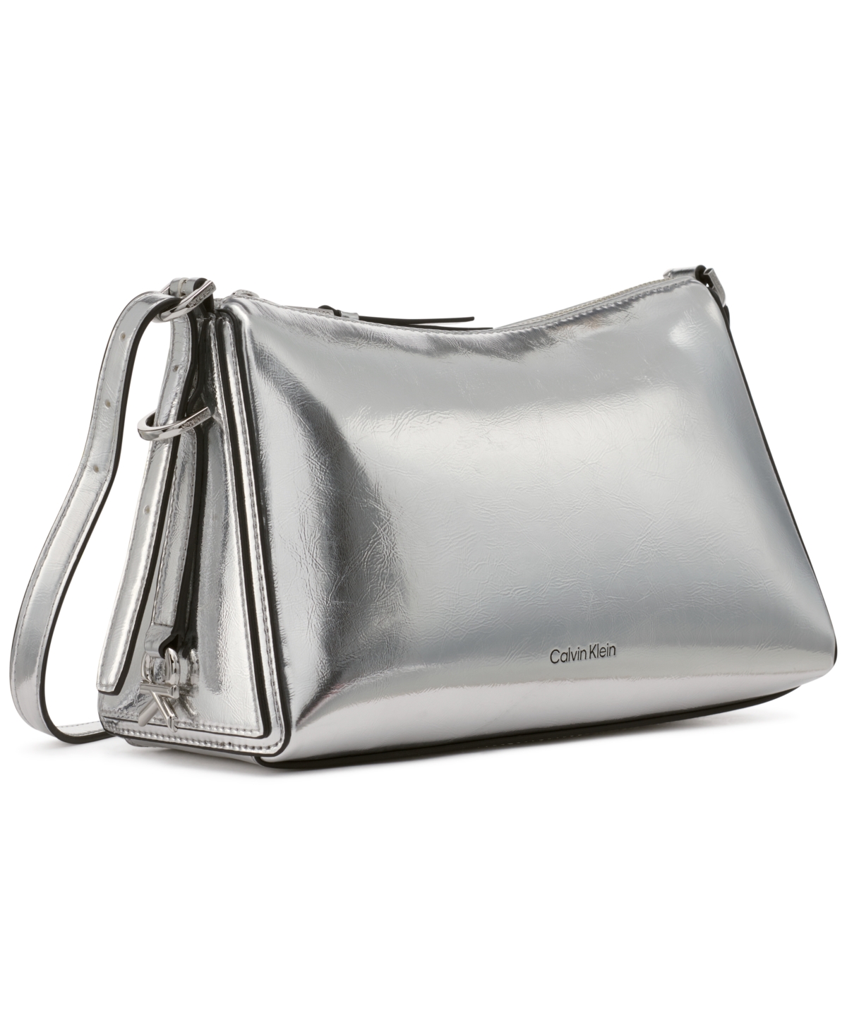 Calvin Klein Mandy Metallic Crossbody In Metallic Silver