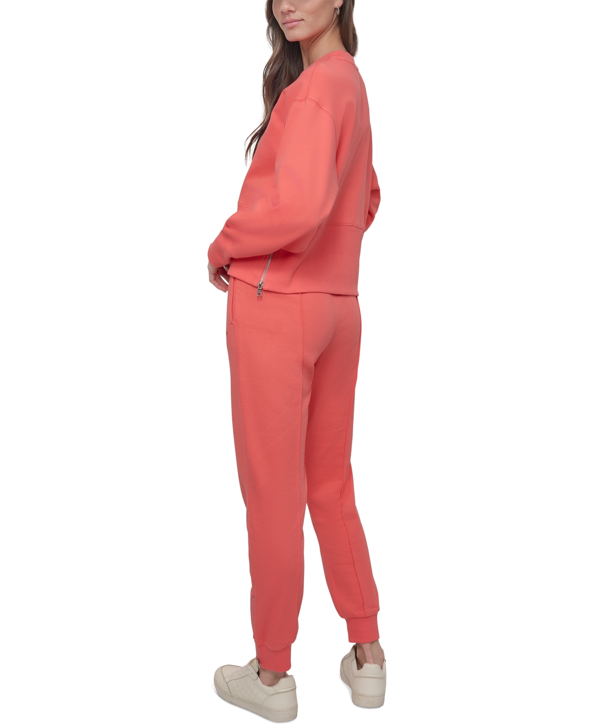 Dkny Sport Women's Cropped Crewneck Side-zip Sweatshirt In Coral Crush