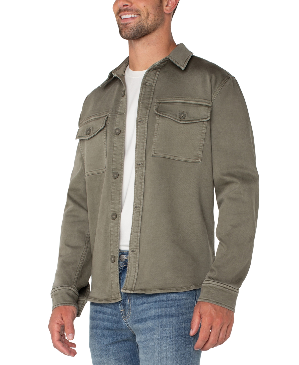 Liverpool Los Angeles Stretch Cotton Blend Overshirt In Pewter Green