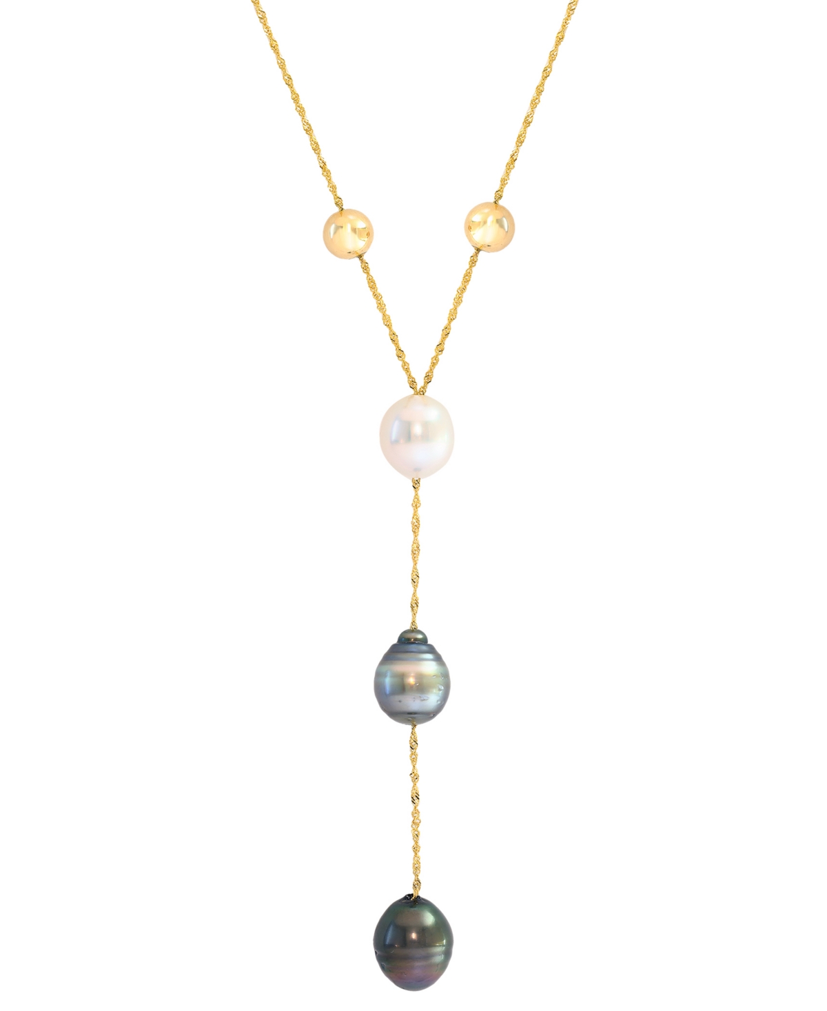Cultured Black & Tahitian Pearl (9mm) & White Cultured South Sea Pearl (8mm) Necklace in 14k Yellow Gold, 18" - 14K Gold