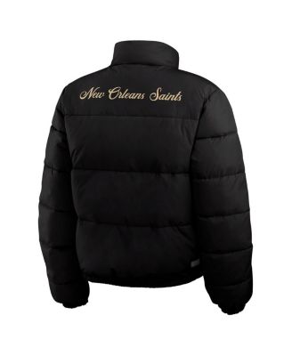 Women's Black/White New Orleans Saints Reversible Cropped Full-Zip Puffer Jacket