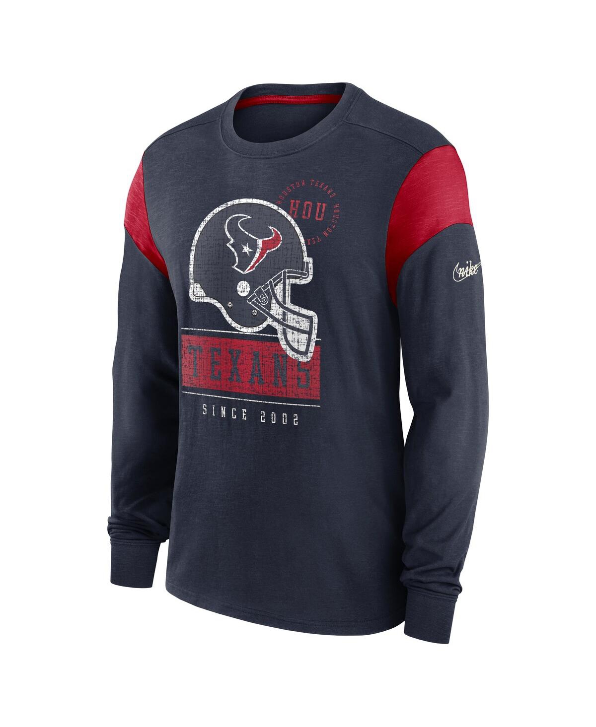 Nike Men's Heather Navy Houston Texans Rewind Playback Helmet Long Sleeve T-shirt In Blue
