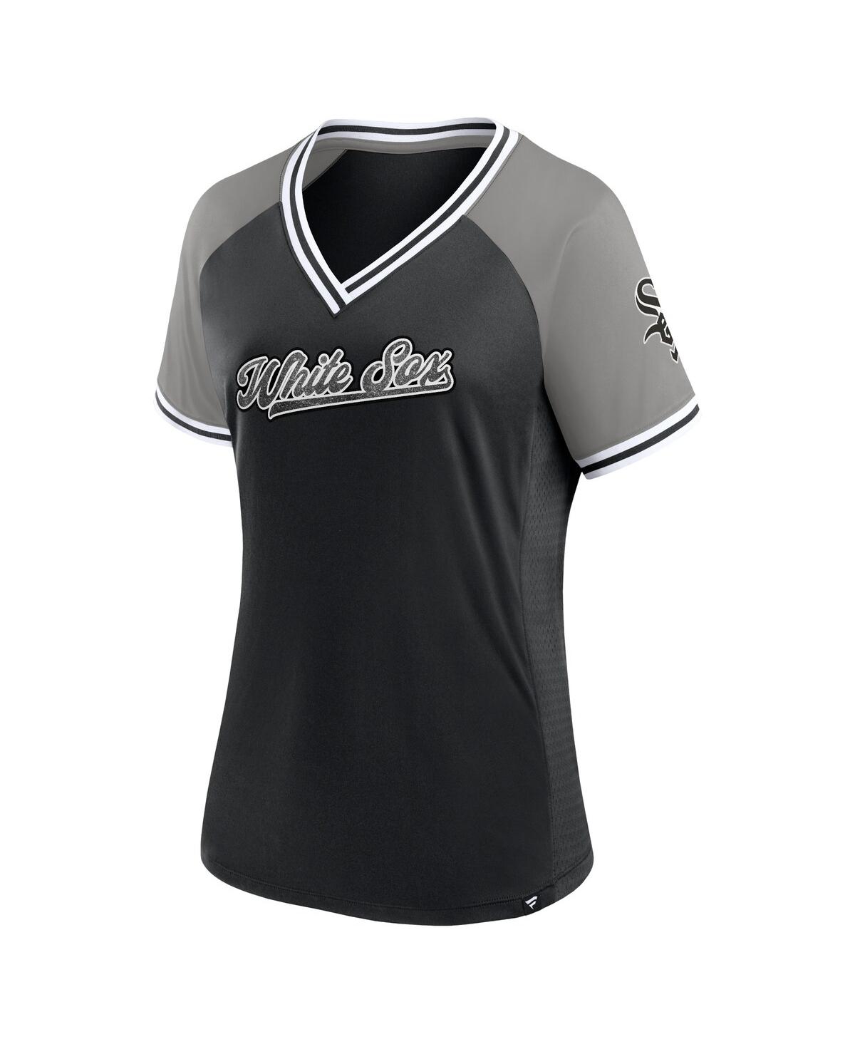 Fanatics Women's Black Chicago White Sox Glitz Glam League Diva Raglan V-neck T-shirt In Black