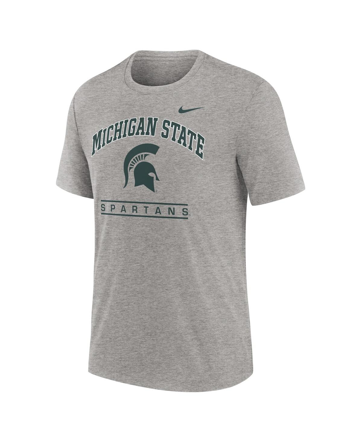Nike Men's Heather Gray Michigan State Spartans Arch Over Logo Tri-blend T-shirt In Gray