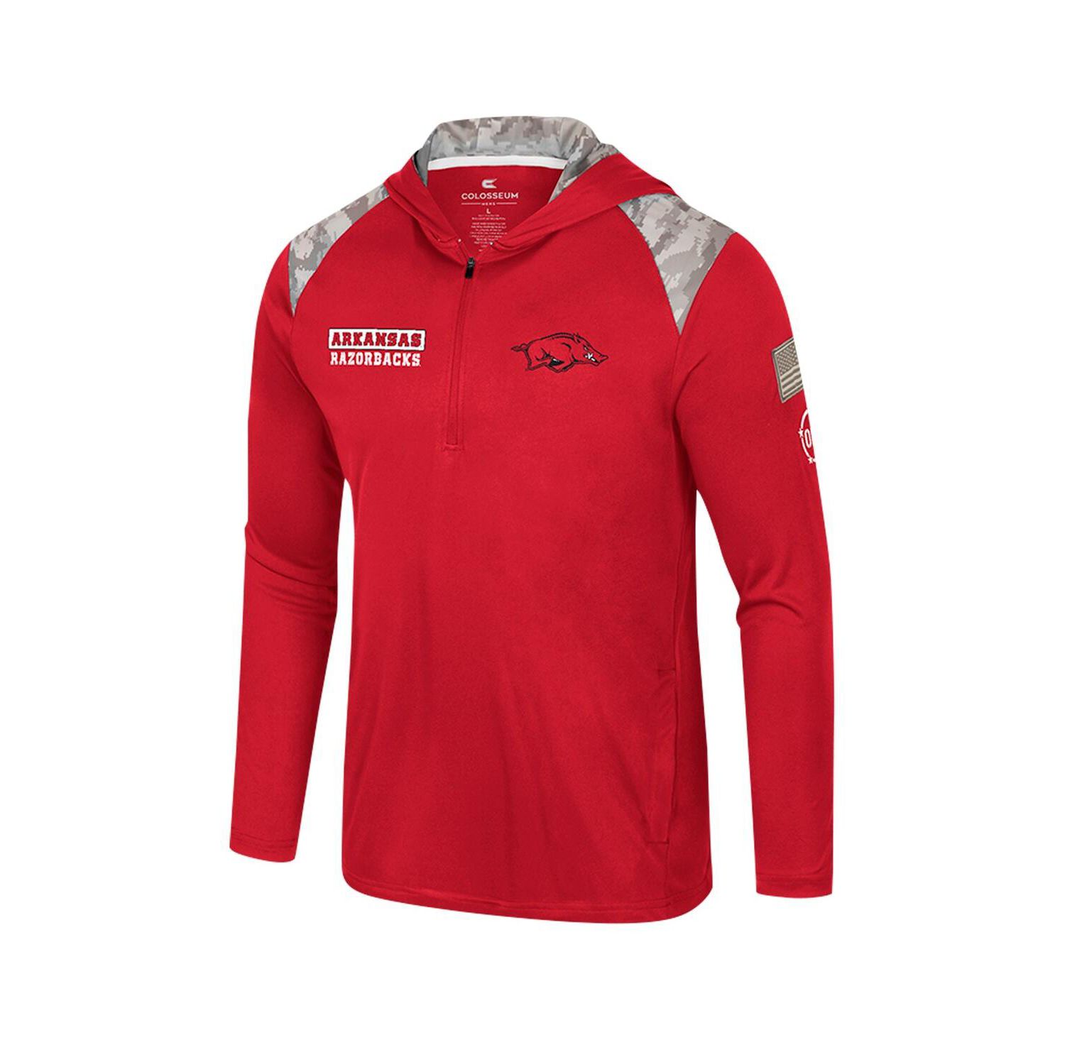 Men's Cardinal Arkansas Razorbacks OHT Military Appreciation Quarter-Zip Hoodie Jacket