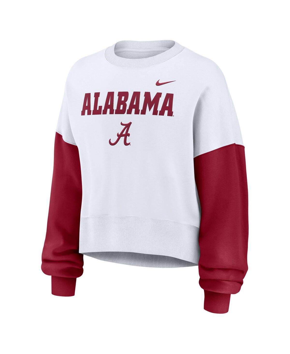 Nike Women's White Alabama Crimson Tide Color Block Oversized Cropped Pullover Sweatshirt In White