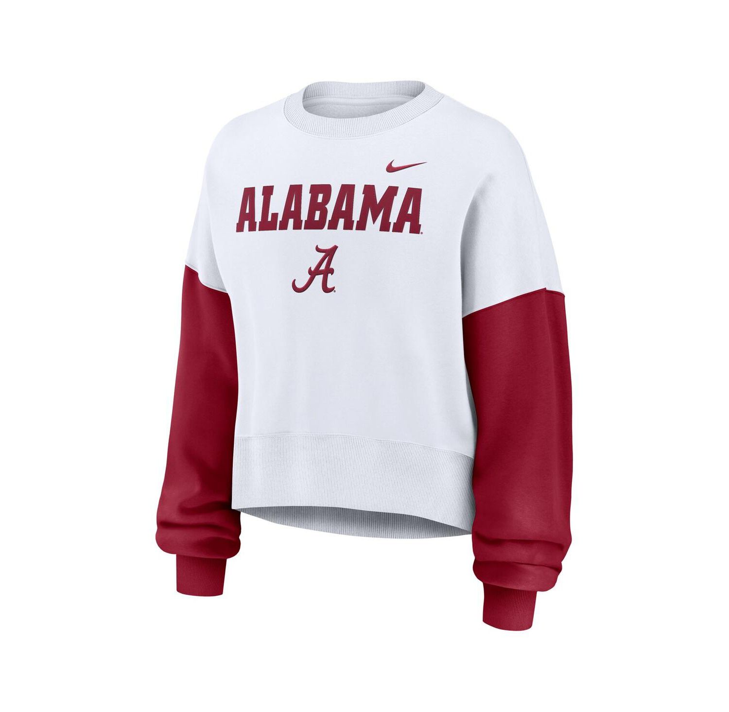 Women's White Alabama Crimson Tide Color Block Oversized Cropped Pullover Sweatshirt