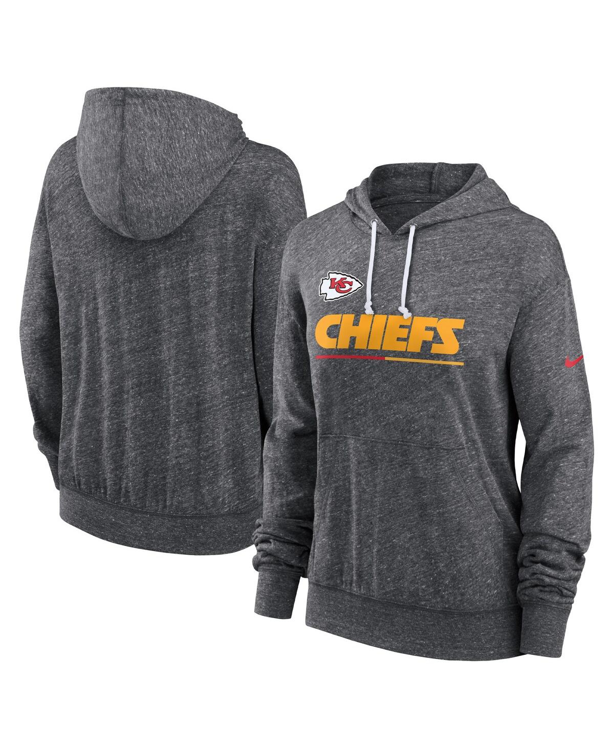 Nike Women's Heather Charcoal Kansas City Chiefs Team Spirit Gym Vintage Lightweight Hoodie Top In Heather Charcoal