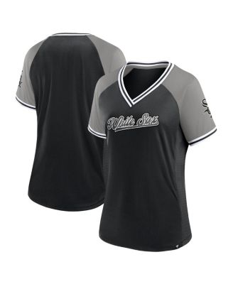 Fanatics - Women's Black Chicago White Sox Glitz Glam League Diva Raglan V-Neck T-Shirt