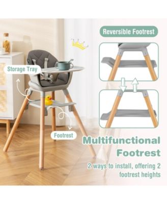 6 in 1 Convertible Highchair with Safety Harness and Removable Tray