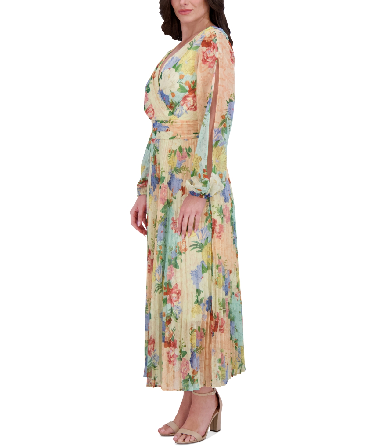 Siena Plus Size Floral-print Pleated Maxi Dress In Multi
