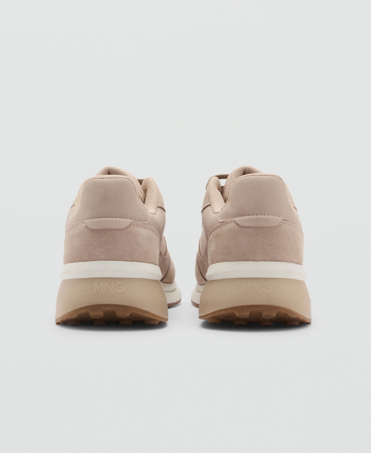 Mango Leather Mixed Sneaker In Beige