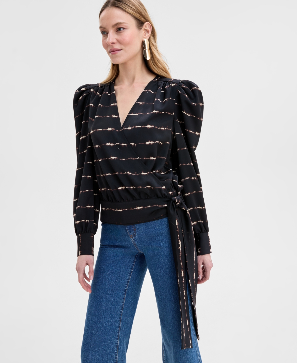 Inc International Concepts Women's Printed Puff-sleeve Blouse, Exclusively At Macy's In Charmi Dye