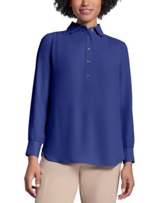 Jones New York - Petite Button-Side Collared Top