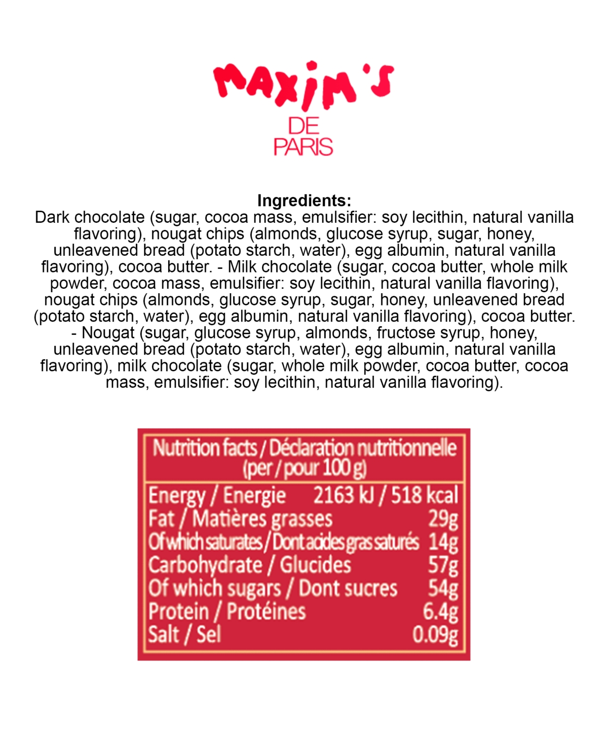 Maxim's De Paris Valentine's Day Large Tin Heart Assorted Nougat Chocolate Bonbons, 6.3 oz In No Color