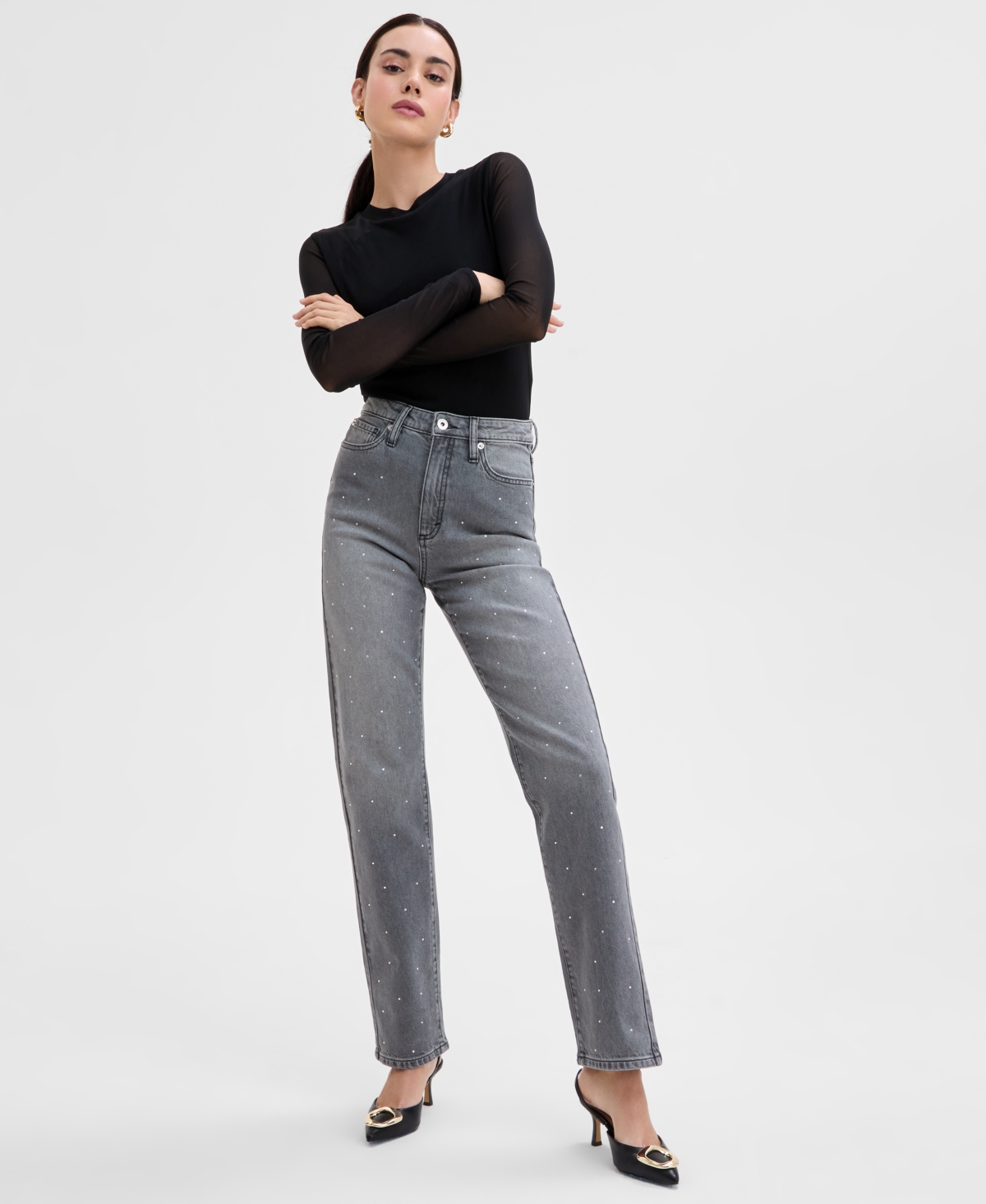 Shop Inc International Concepts Women's Embellished High Rise Jeans, Exclusively At Macy's In Grey