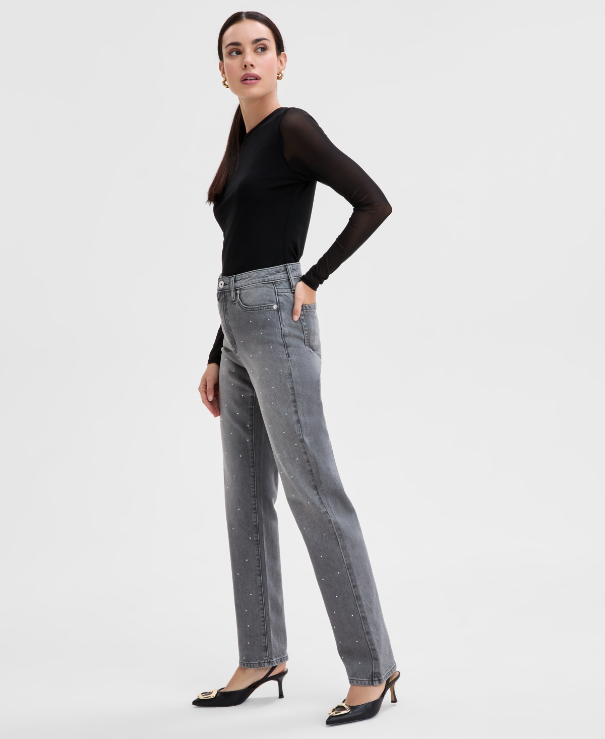 Shop Inc International Concepts Women's Embellished High Rise Jeans, Exclusively At Macy's In Grey