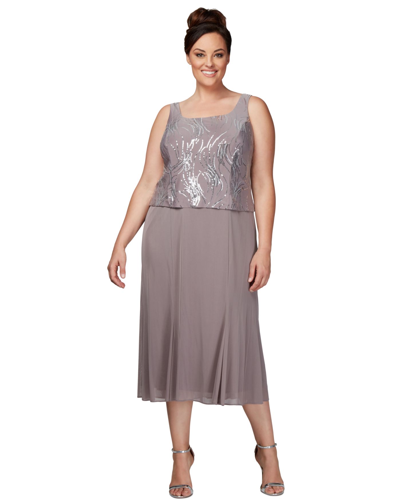 Женская куртка Alex Evenings Plus Size Sequined Chiffon Dress and Jacket, цвет: Оловянный морозный — фото 2