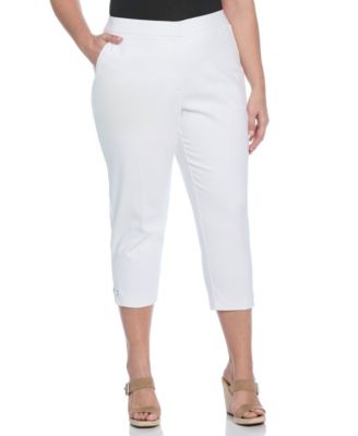 Plus Size Satin Mid Rise Twill Capri Pants with Slant Pocket