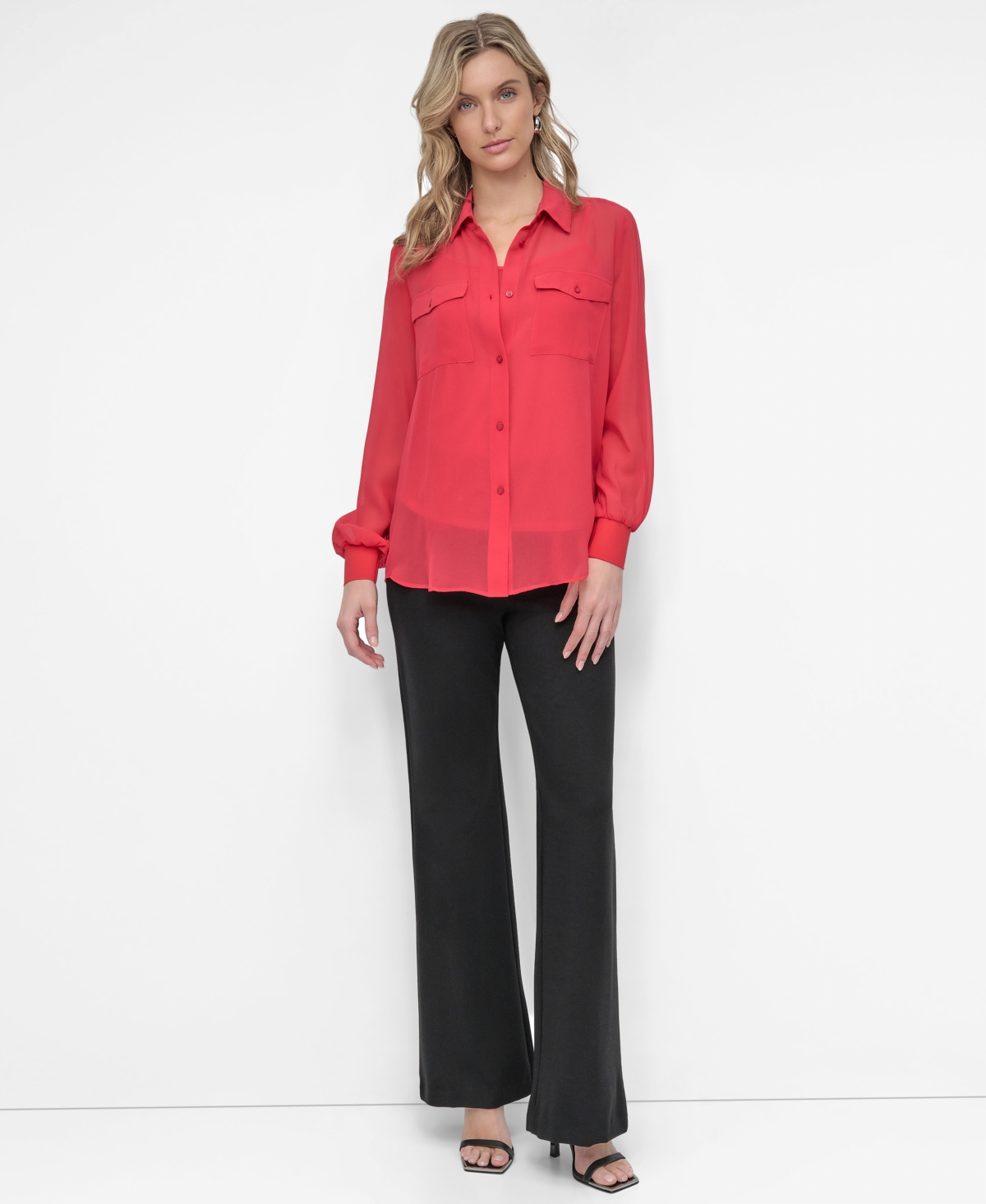 Dkny Chiffon Button-up Shirt In Watermln Sugar
