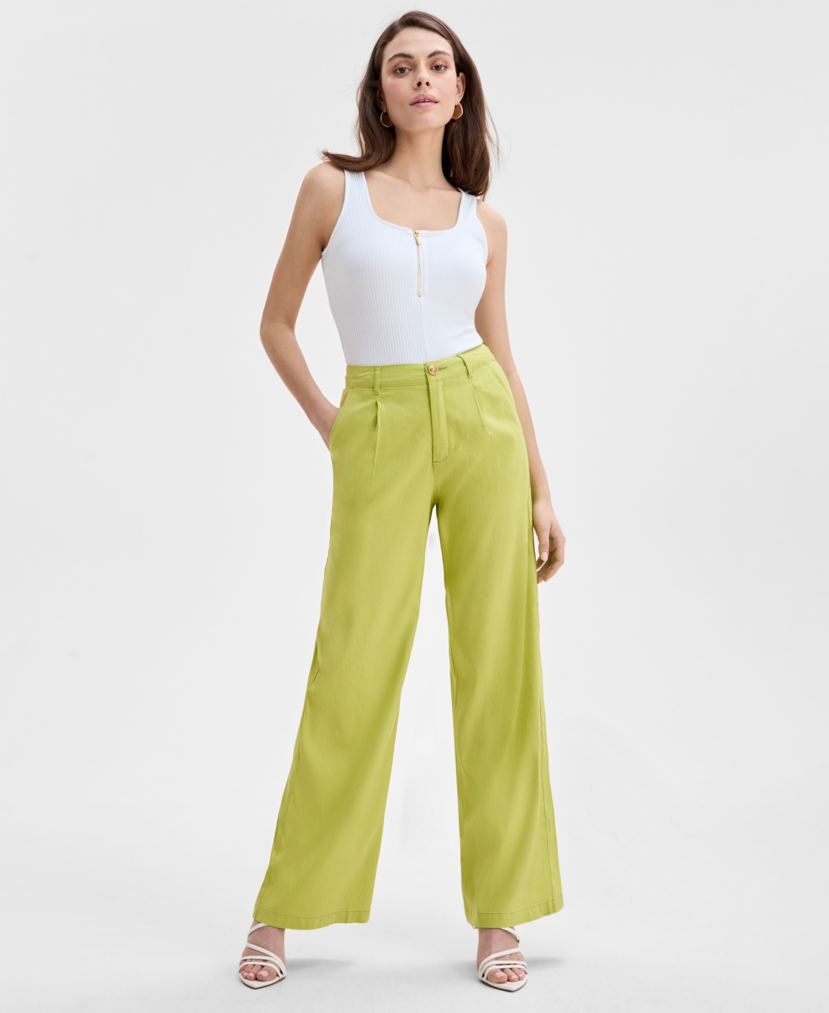 Inc International Concepts Women's High Rise Wide-leg Pants, Exclusively At Macy's In Lime Sash