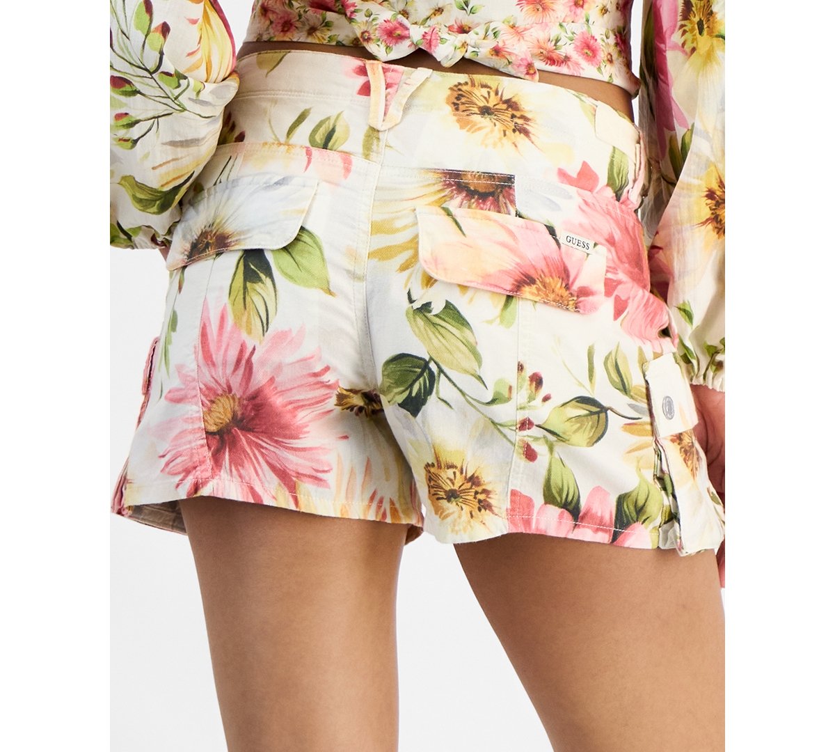 Guess Colette Floral Print Tie Front Crop Top In Painted Daisies Print
