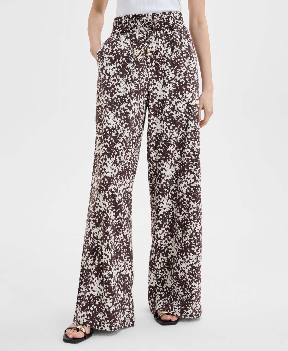 Inc International Concepts Women's Printed Pull-on Wide-leg Pants, Exclusively At Macy's In Petra Tex Cream