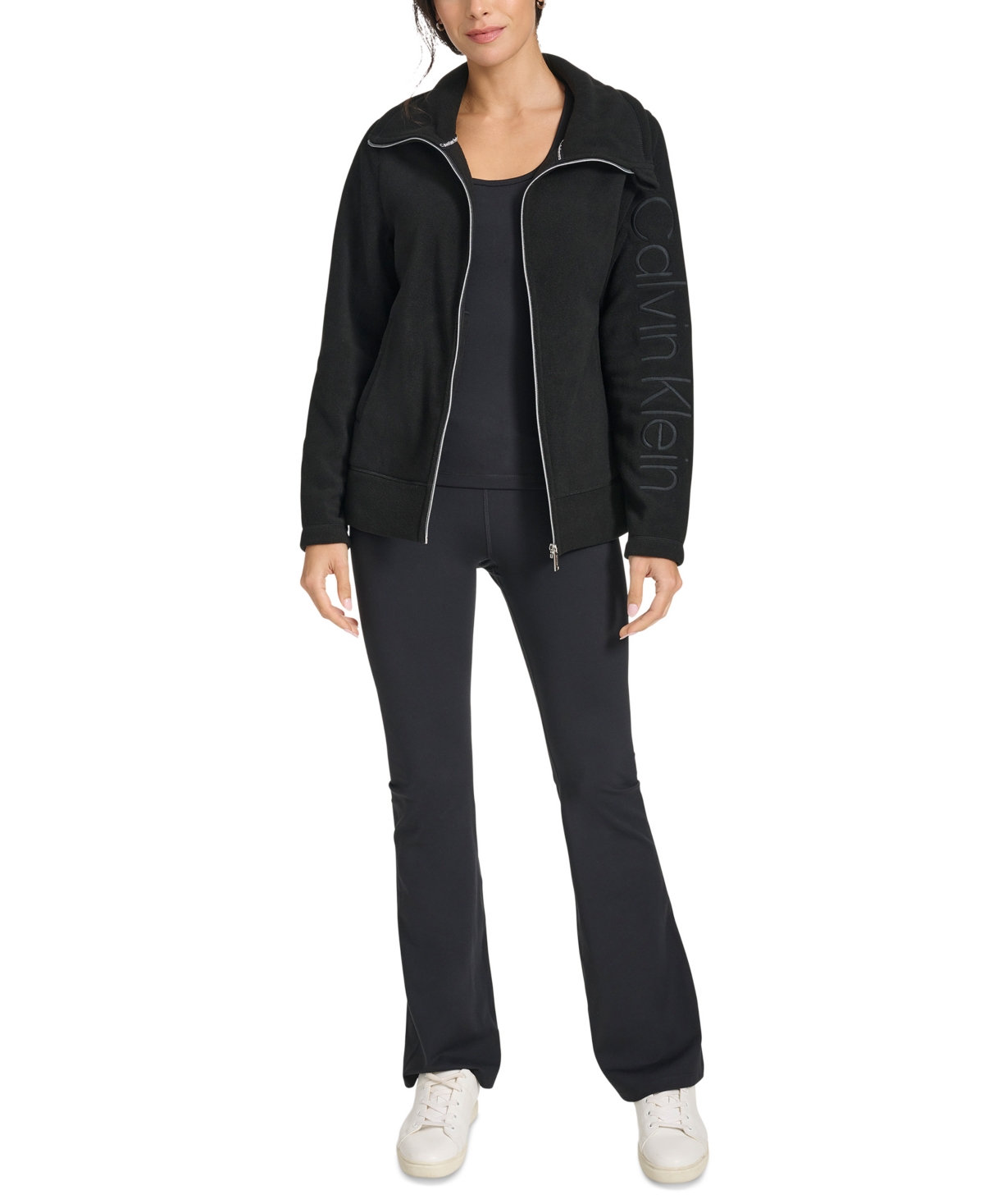 Calvin Klein Women's Active Tech Fleece Mock-neck Jacket In Black