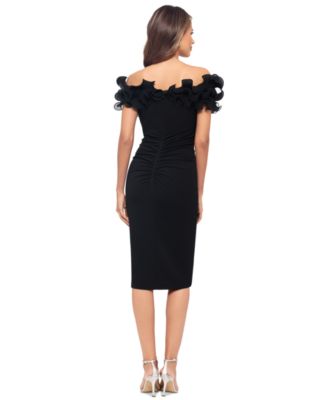 Women's Ruffled Off-The-Shoulder Scuba Crepe Dress