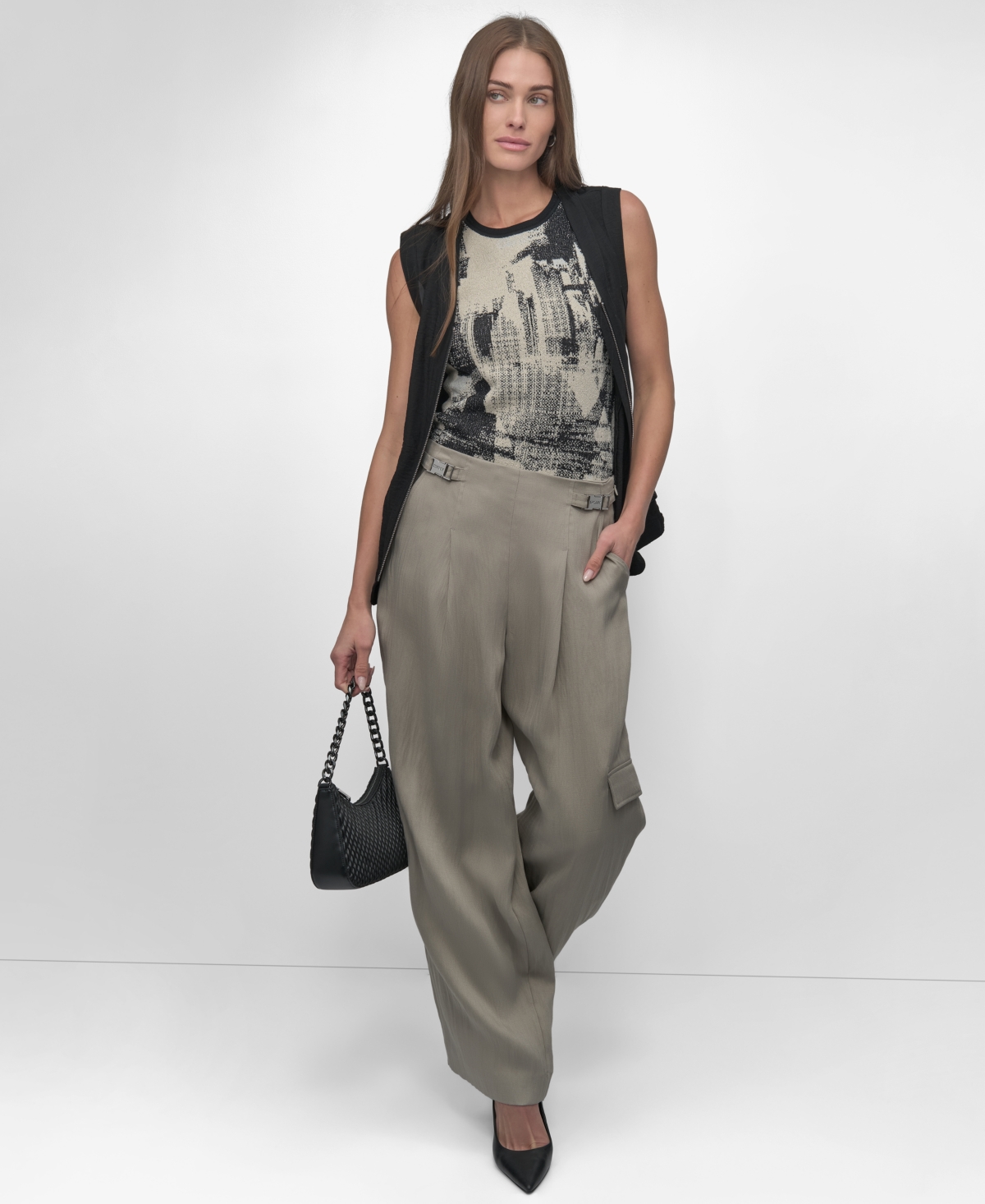 Shop Dkny Women's Boucle Printed Tank Top In Skyline Collageblk