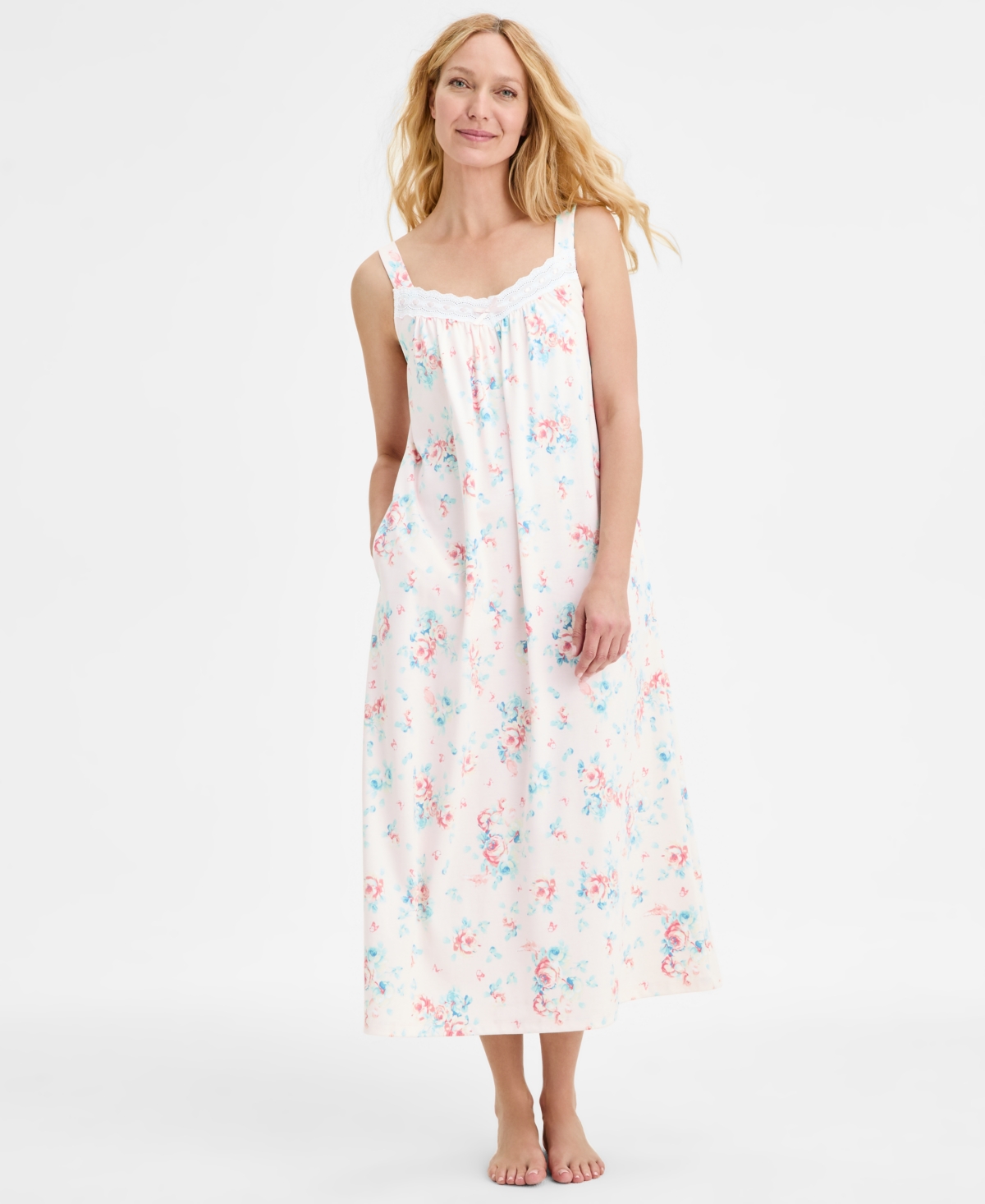 Charter Club Women's Cotton Eyelet Tank Nightgown, Exclusively At Macy's In Blue