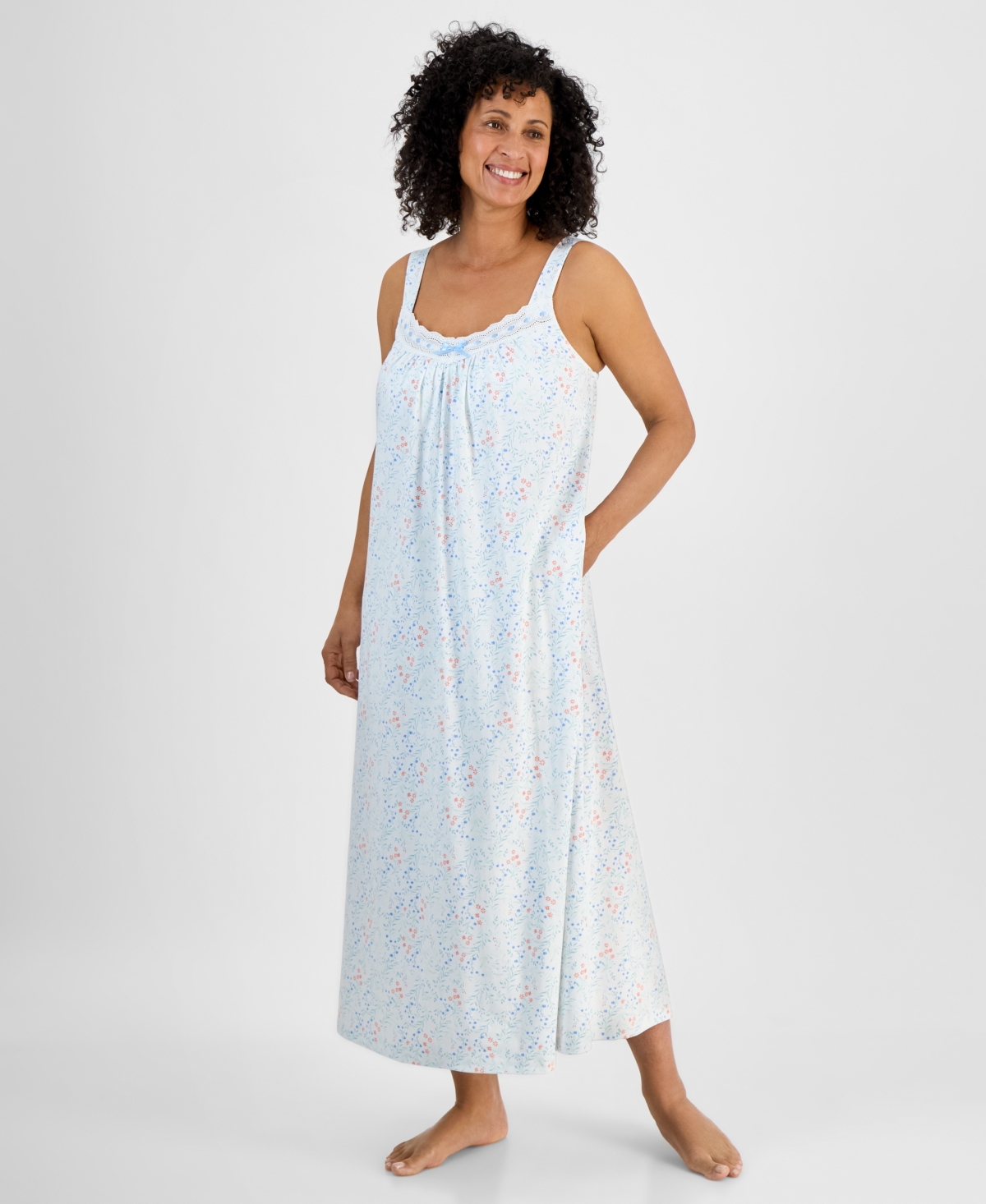 Charter Club Women's Cotton Eyelet Tank Nightgown, Exclusively At Macy's In Green
