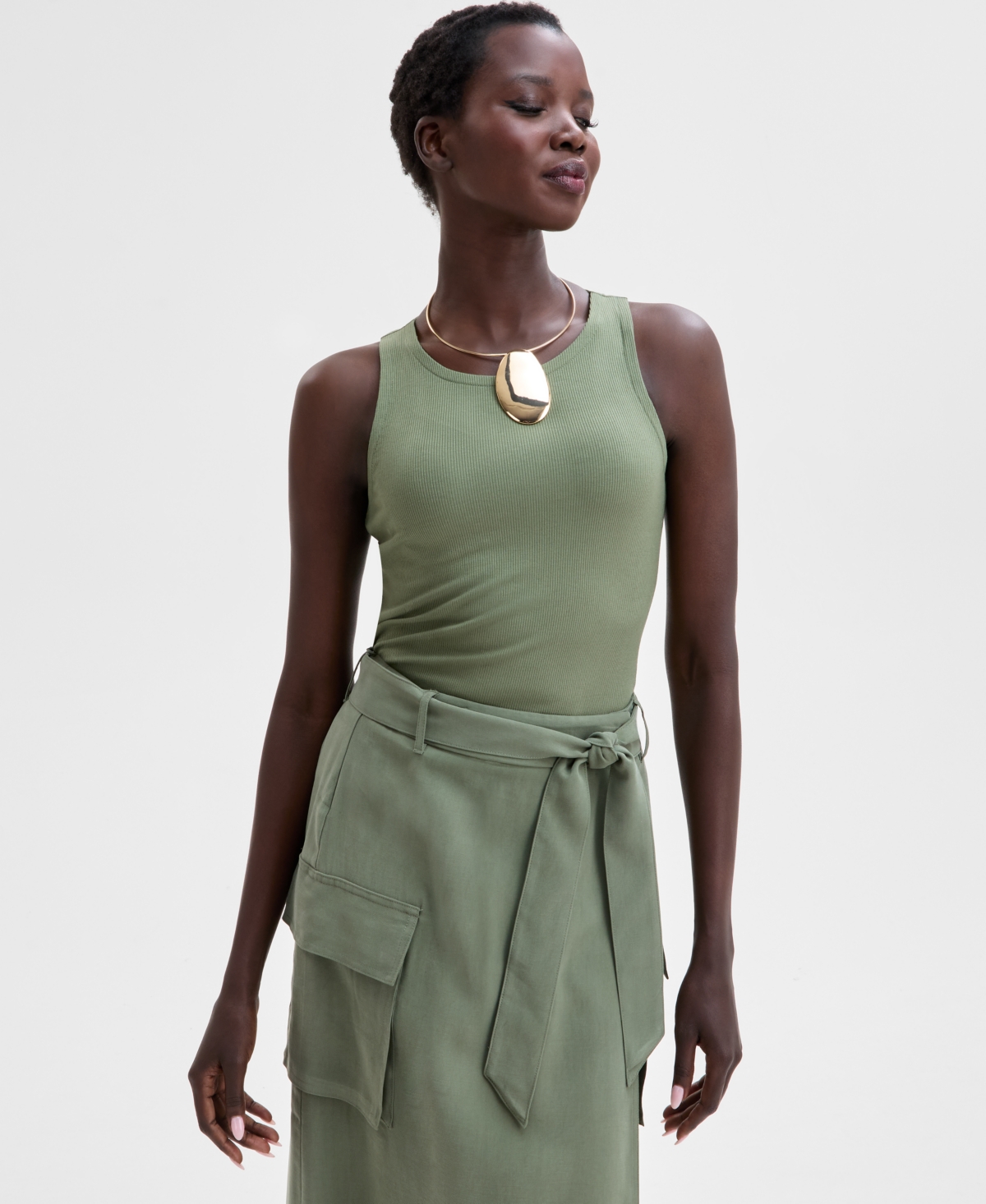 Inc International Concepts Women's Ribbed Knit Tank Top, Exclusively At Macy's In Olivine
