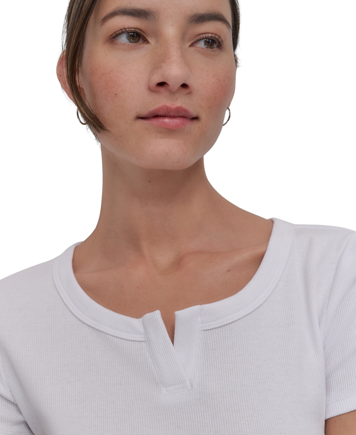 DKNY SPORT WOMEN'S RIBBED NOTCHED-NECK CROPPED T-SHIRT 