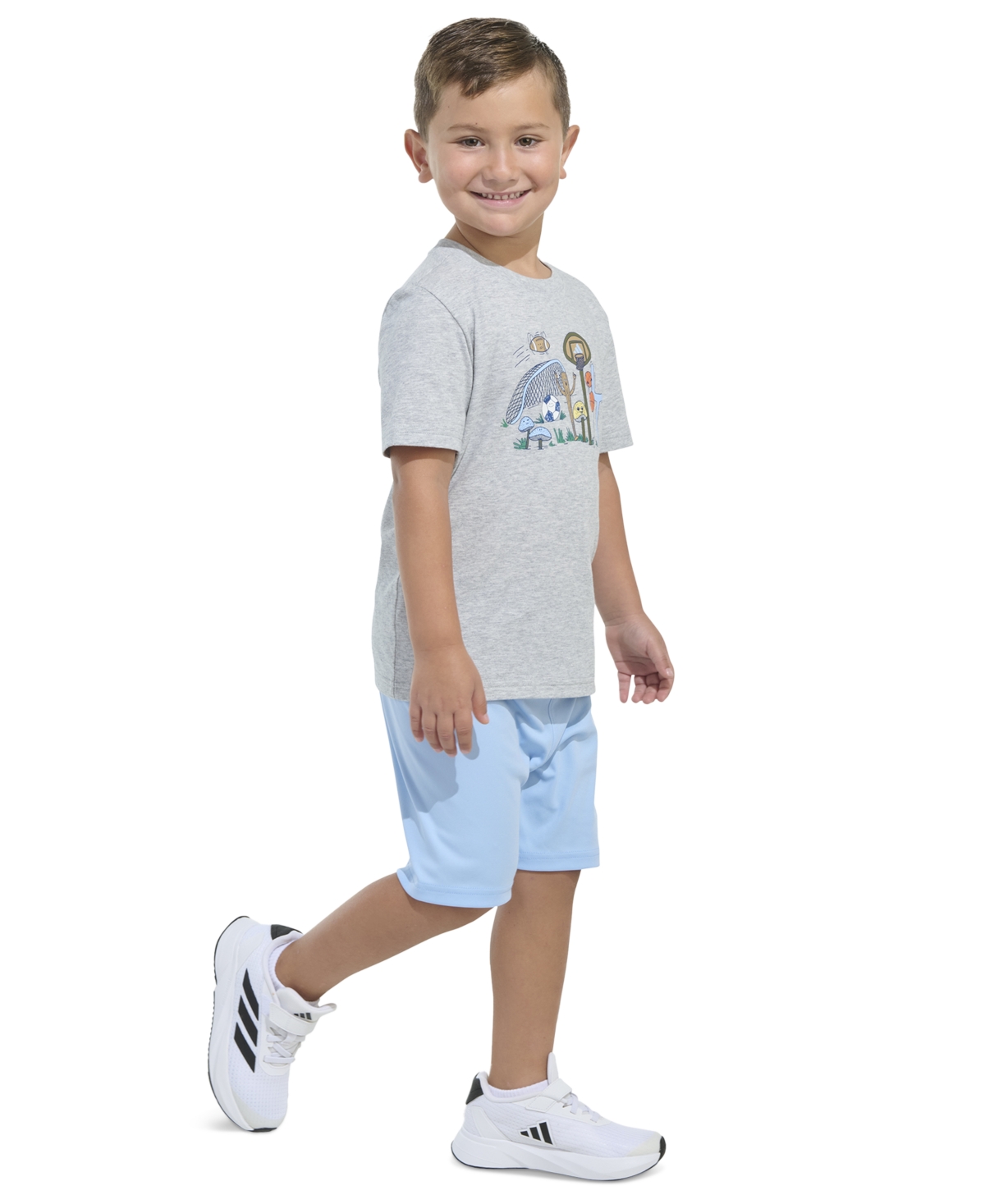 Adidas Originals Toddler & Little Boys Short-sleeve Heather T-shirt & Elastic-waistband Logo Shorts, 2 Piece Set In Gry Heathr