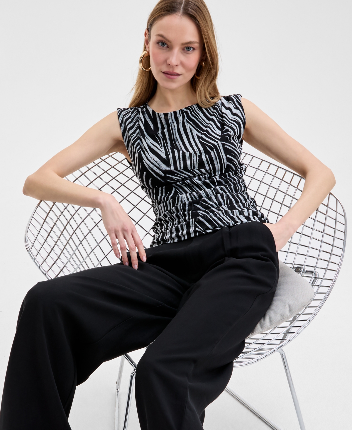 Inc International Concepts Women's Printed Sleeveless Shell Top, Exclusively At Macy's In Black