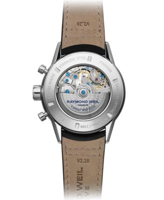 Men's Swiss Automatic Chronograph Freelancer Black Leather Strap Watch 44mm