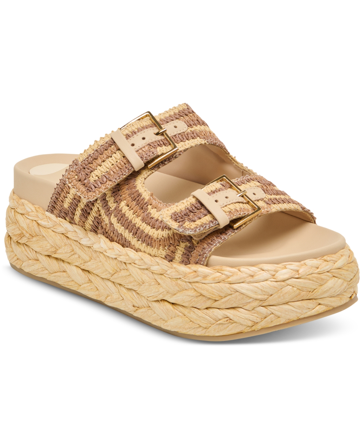 Women's Falyn Platform Double Buckle Raffia Woven Footbed Sandals - Light Natural Woven Raffia