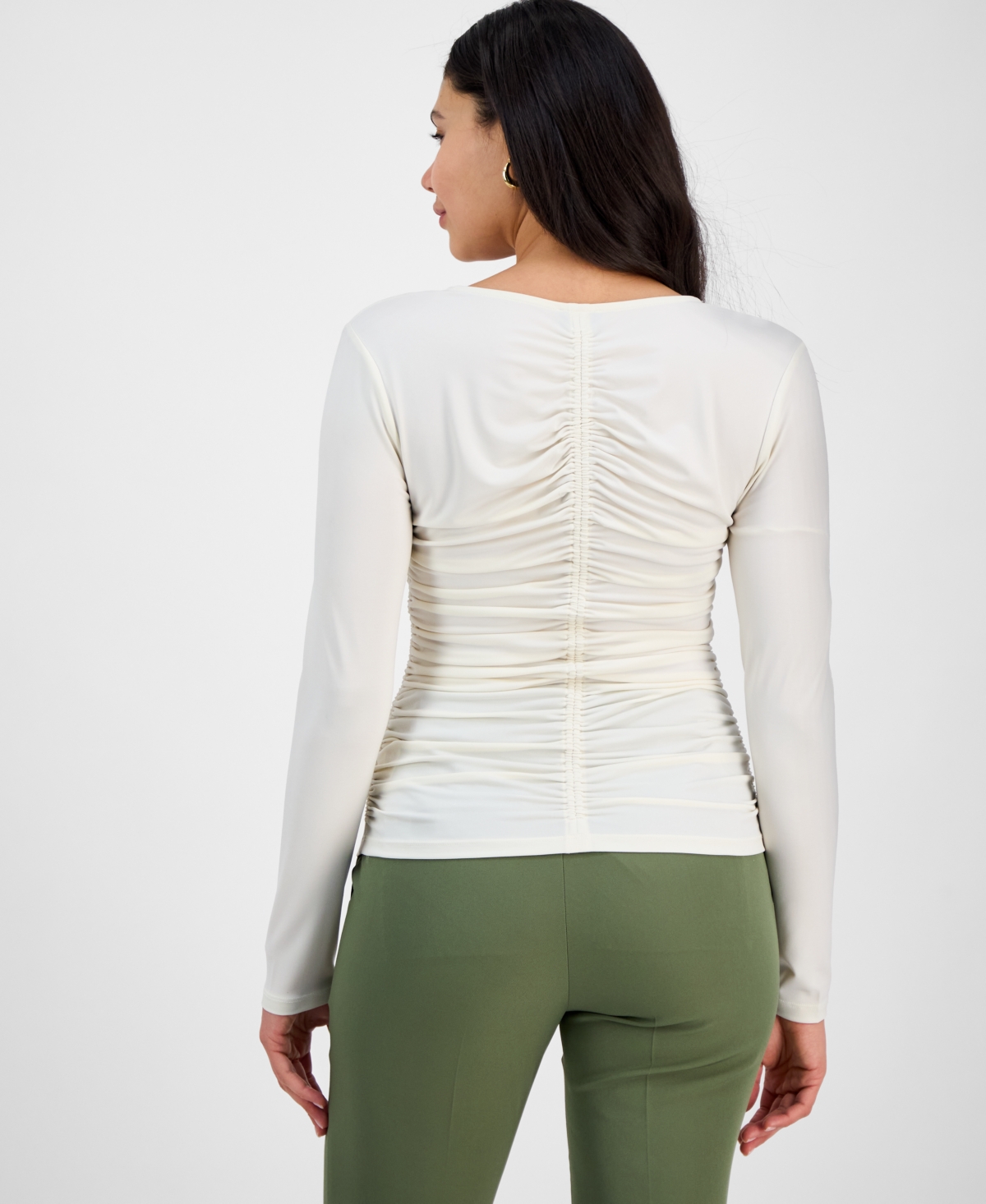 Inc International Concepts Women's Ruched-front Top, Exclusively At Macy's In Vintage Cream