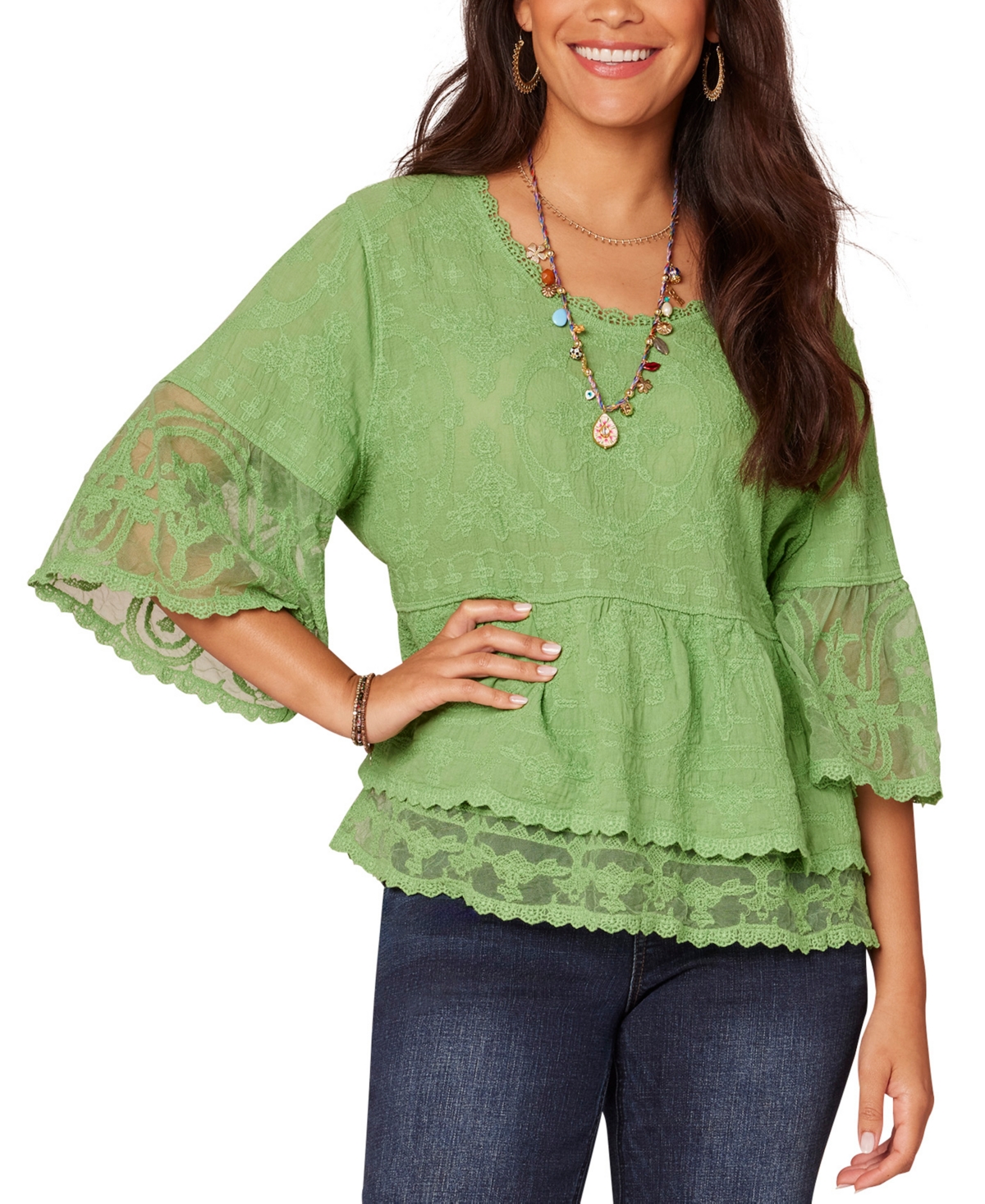 DEMOCRACY PETITE LACE DOUBLE BELL FLOUNCE TOP