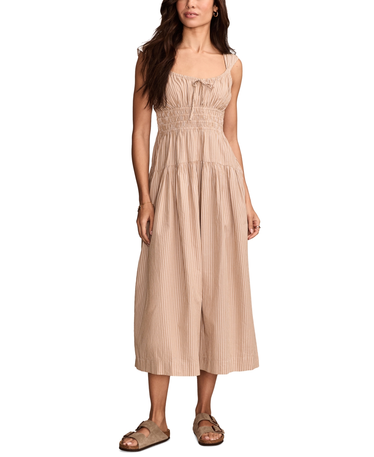 LUCKY BRAND WOMEN'S SLEEVELESS SMOCKED MIDI DRESS 