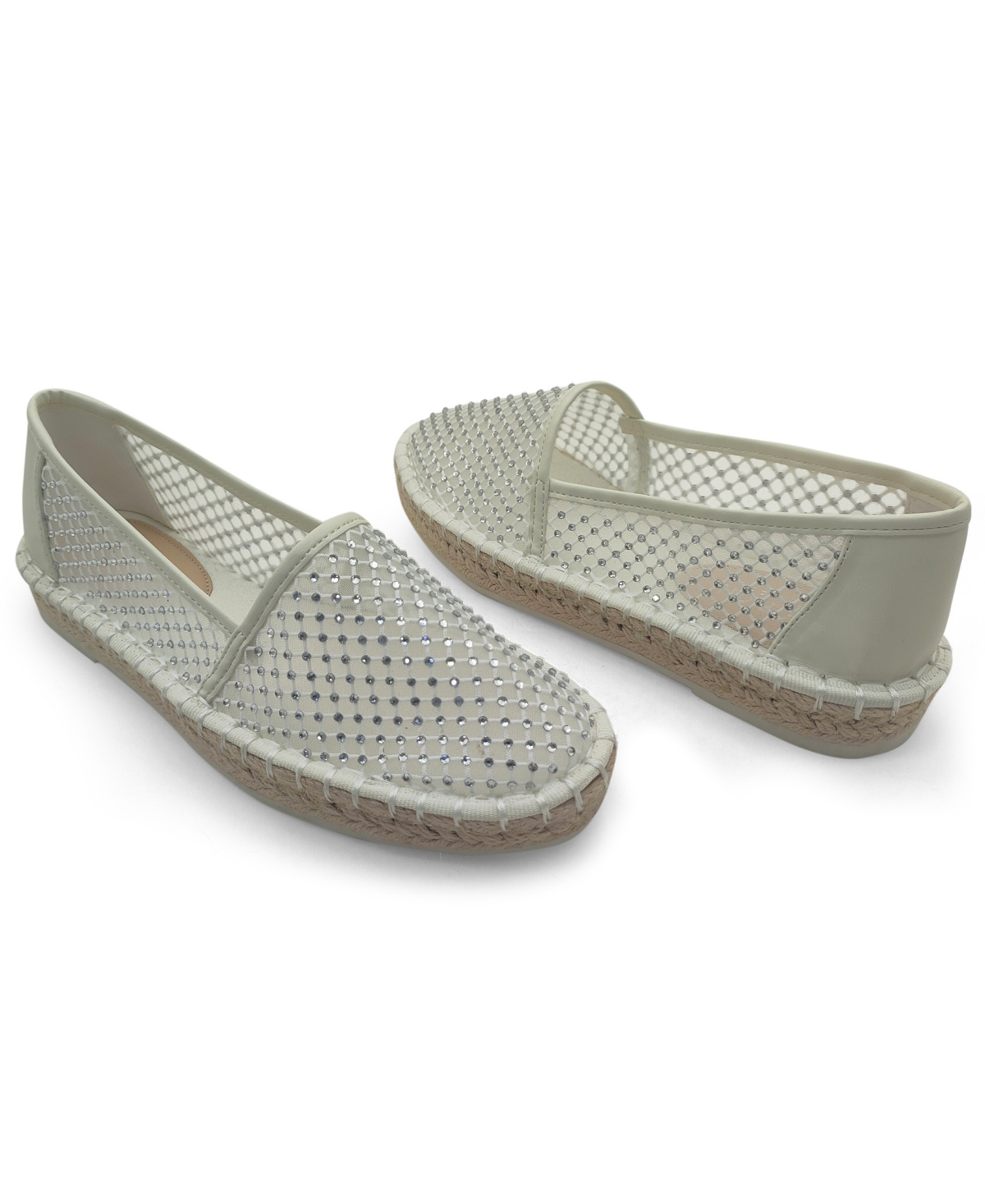 Kenneth Cole Reaction Women's Bonne Round Toe Espadrille Flats In Cream Crystal Mesh