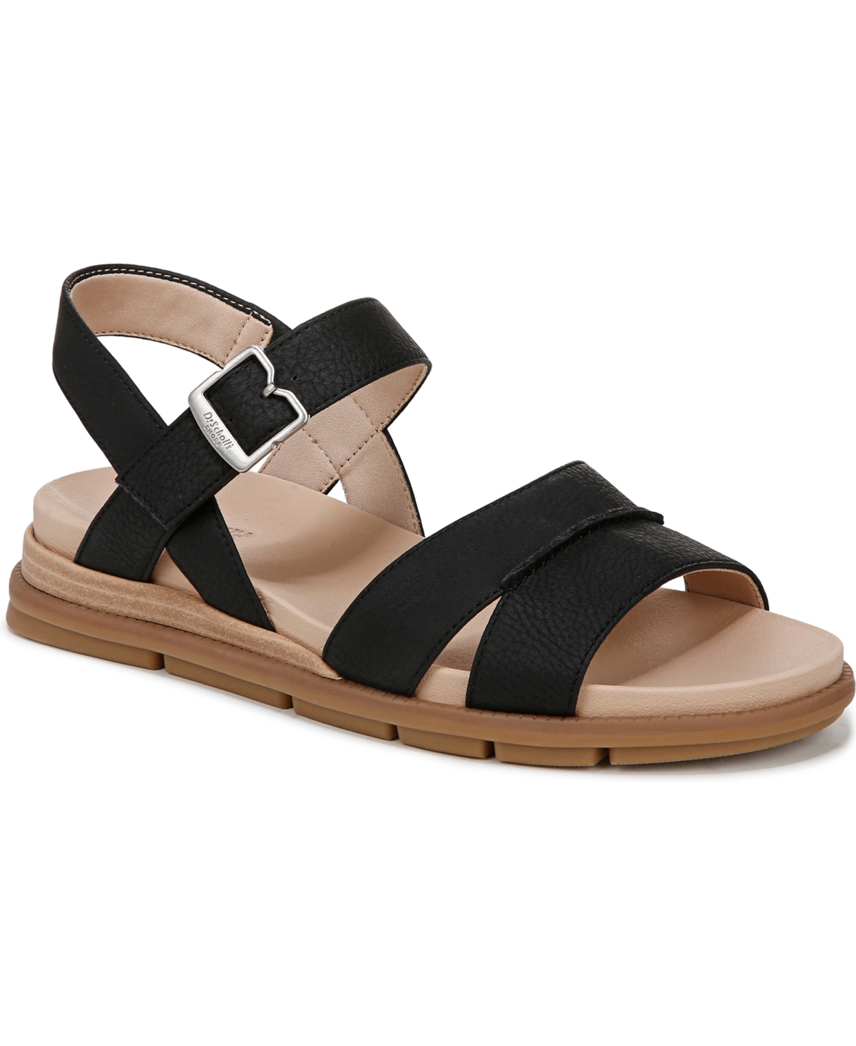 Shop Dr. Scholl's Women's Timeless Fun Open Round Toe Strappy Sandals In Black Faux Leather